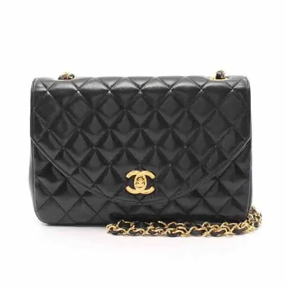 Chanel Vintage Black Round Single Flap Lambskin 24k Gold Hardware