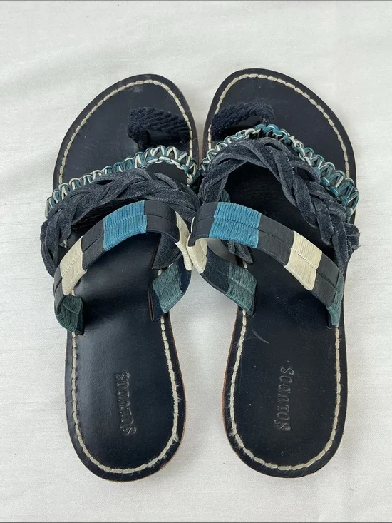 Anthropologie Soludos Braided Sandals Size 6 Blue Toe Ring Boho