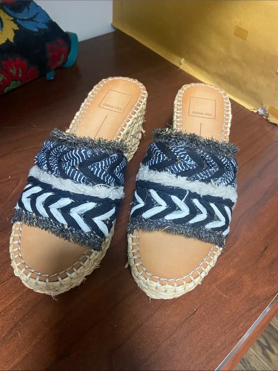 Dolce Vita Black and Natural Braided Espadrille Platform Sandals