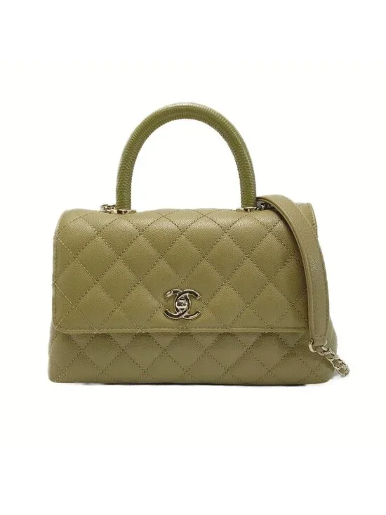 Chanel Quilted Coco Handle XS Handbag Olive Caviar Leather Chain