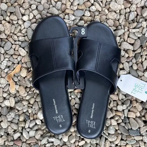 WOMEN’S Black Core H Band Memory Foam Sandals Shoes Size 8