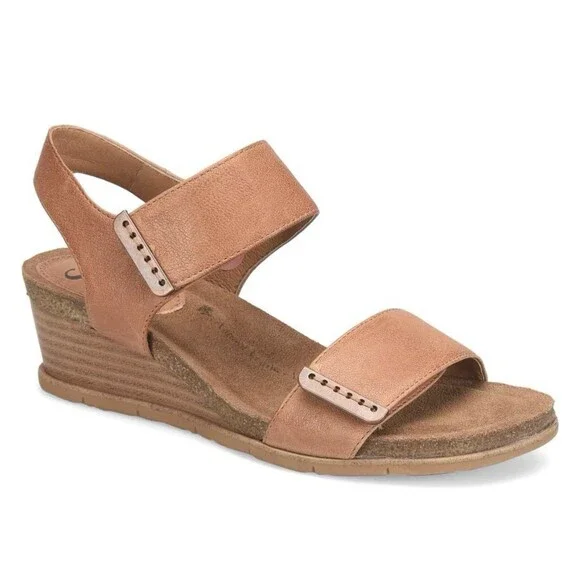 Womens Brown Luggage Sofft Verdi II Sandals 9.5 Tan Wedge Hook Loop Comfort