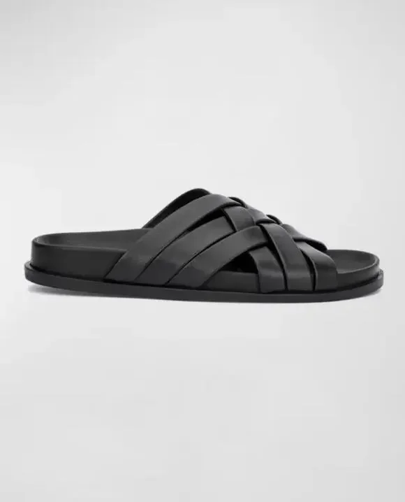 NEW Aquatalia Iselda Woven Leather Slide Sandals Women's Black Size 8