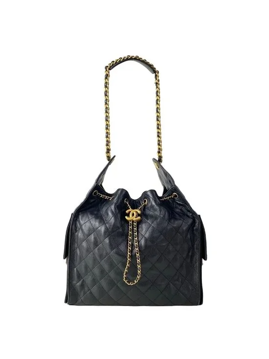 Chanel Shoulder Bag 25 Black Chain Vintage Gold Metal