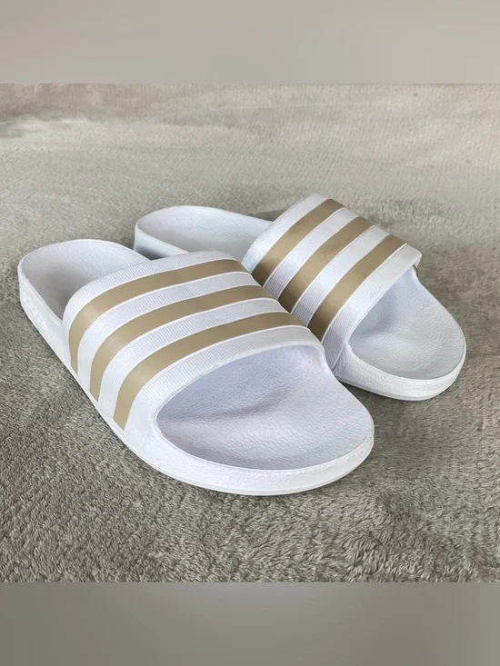 Adidas Adilette Aqua Slide Sandals Women 9 Men 8 White Gold Slip On Water NEW‎