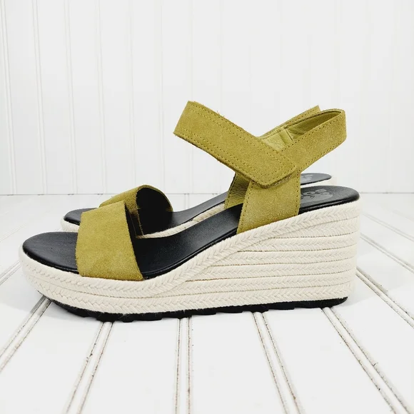 Sorel Olive Green Suede Espadrille Wedge Sandals