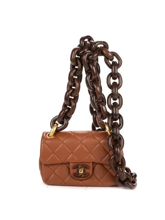 Chanel Mini Wenge Wood Flap Bag Brown Quilted Lambskin Leather