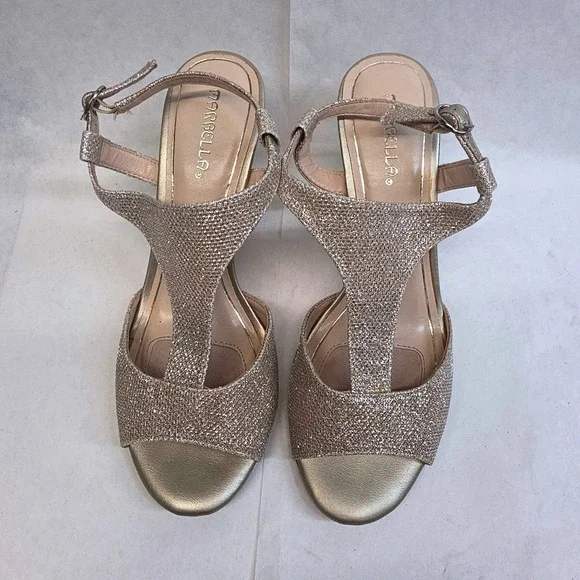 Marbella Madrid Heeled Sandals Heels 8.5 Rose Gold Glitter Sparkly Prom Hoco GUC