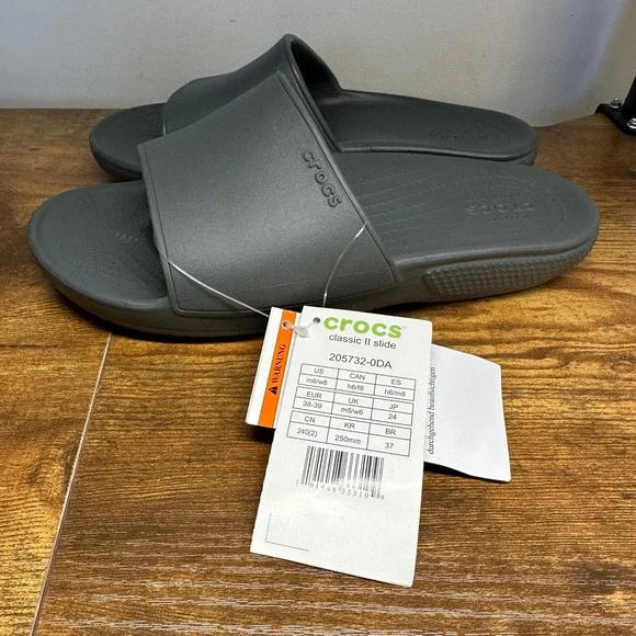 NEW Crocs Classic II Slide Sandals Slate Grey Women 8 Men 6‎ 205732-0DA
