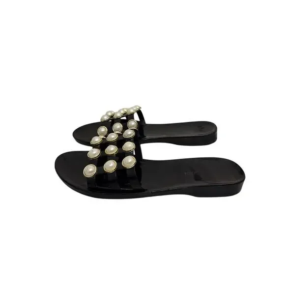 Steve Madden Shoes Slip On Black Gold Pearl Sandals Size Women's 7.5