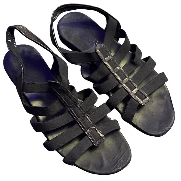 Munro American Black Leather Strappy Slingback Sandals Size 8.5 M