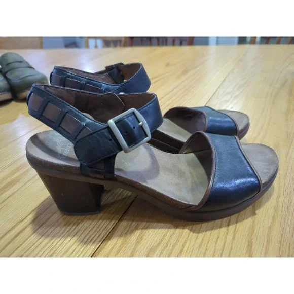 Dansko Debby Black Brown Leather Open Toe Block Heel Sandals 42 US 11.5-12