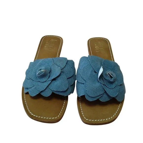 Franco Sarto Tina Slides Size 9 Sandals Flower Blue Open Toe Slip On Beach
