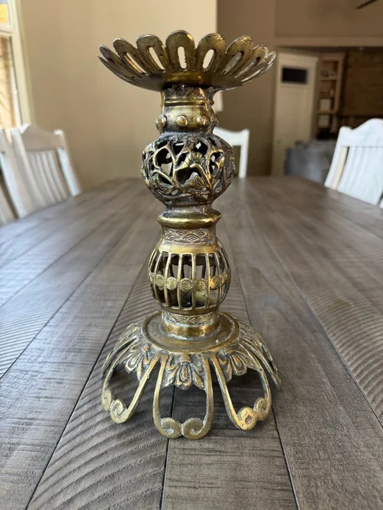 Vintage Brass Single Ornate Candle Holder