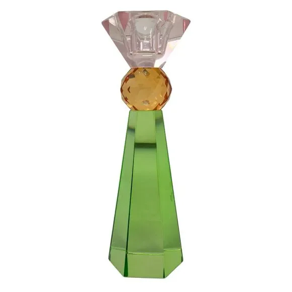 ALDI Kirkton House Glass Candle Holder Green‎ Pink Amber Faceted Crystal Decor