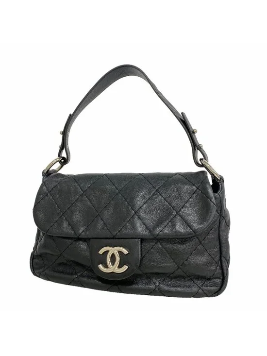 Chanel Shoulder Bag on the Road Leather Black Silver