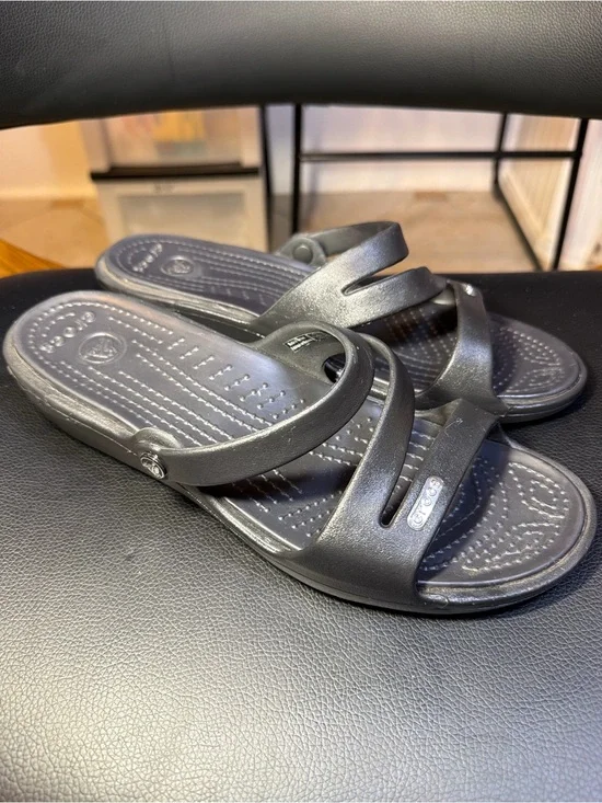 Crocs Women's Strappy Patricia Wedge Sandal Shoes Black Sizw 8 W
