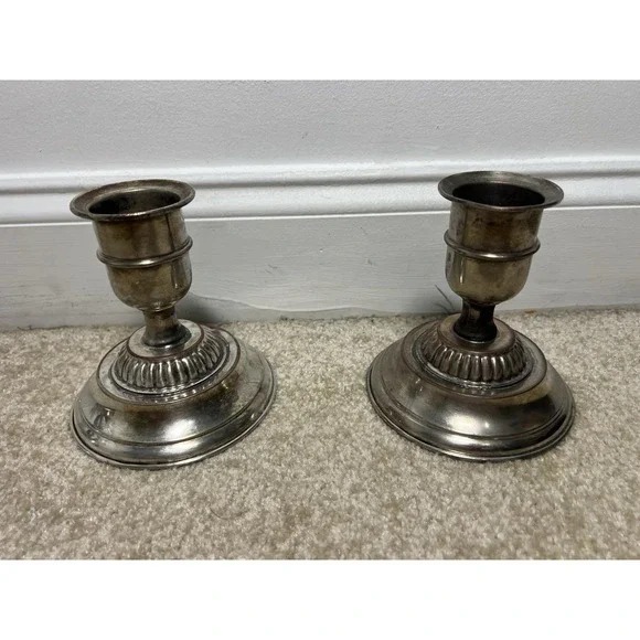 Set of Silverplate Antique Candlestick Holders 5.5 Tall Vintage - See Pics