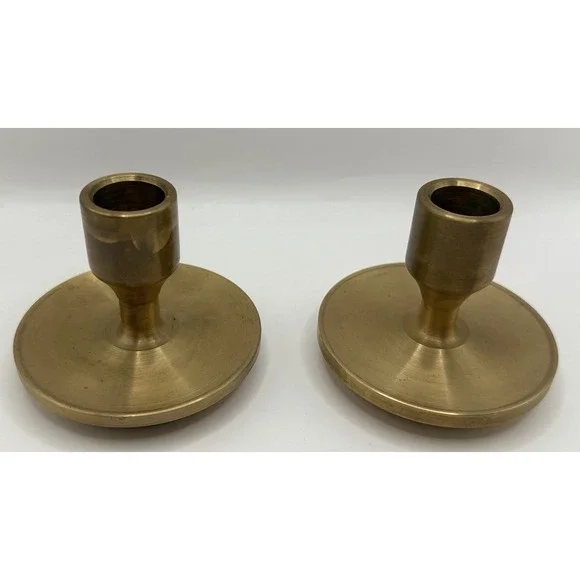 Vintage Brass Set Of Two Candle Stick Holders Heavy Mid Century Farmhouse