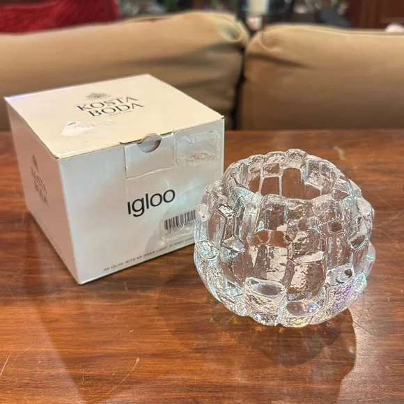NEW IN BOX Kosta Boda Igloo Crystal Candle Holder Tea Light Sweden Clear NEW NIB
