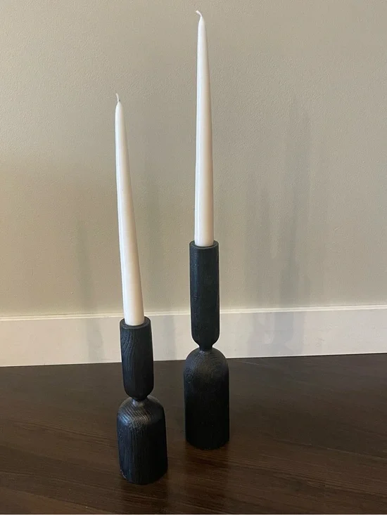 Crate&Barrel Black Wooden Taper Candle Holders, Pair