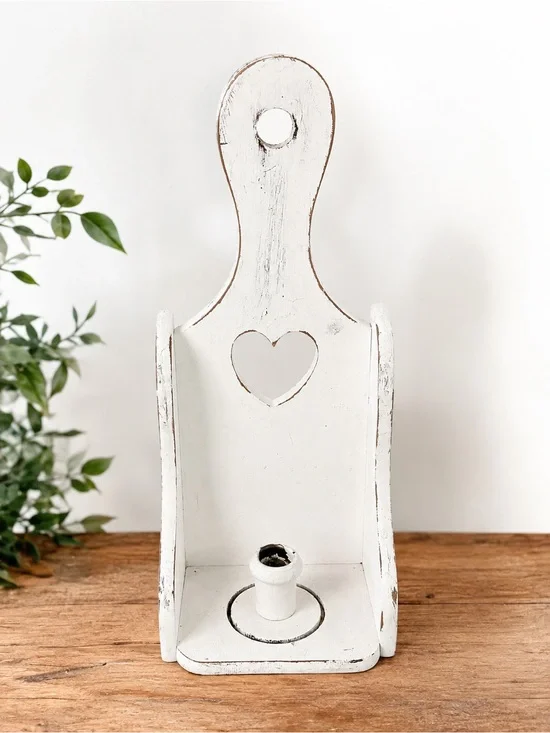 Distressed White Wood Heart Candle Sconce Wall Holder Farmhouse Decor