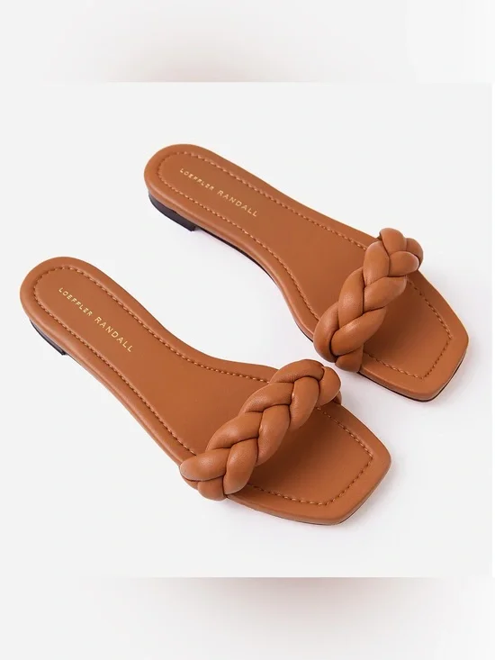 NEW Loeffler Randall Jackson Braided Leather Sandal Dark Sand Size 7.5