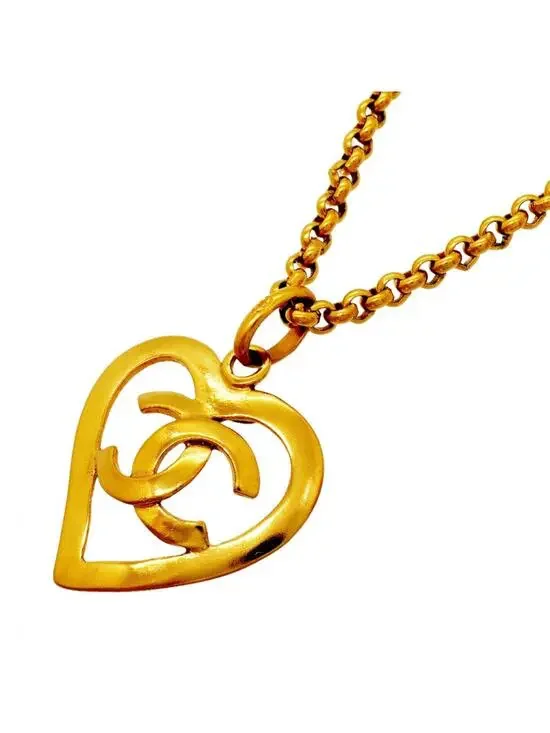 Chanel Cc Logo Heart Pendant Necklace #327599C97B