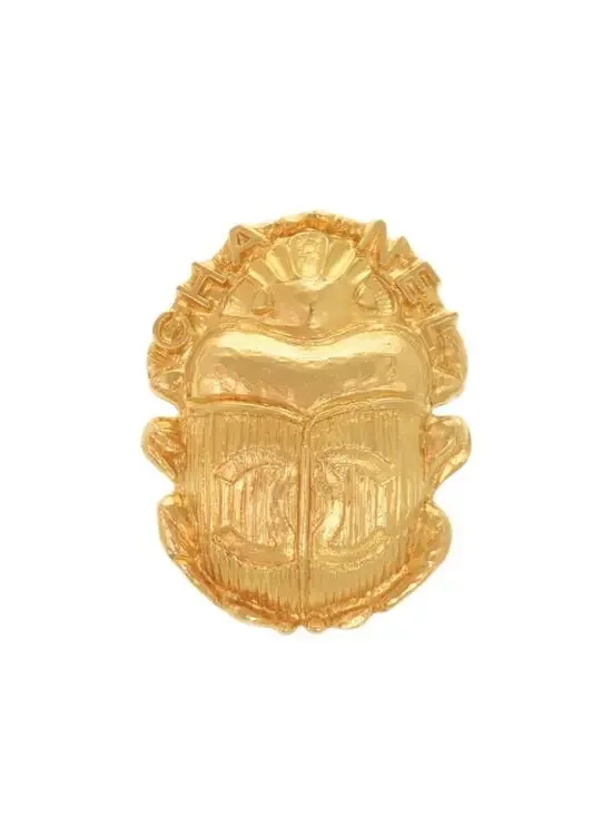 Chanel Cc Logo Brooch Gold-Tone Metal #327572C11B