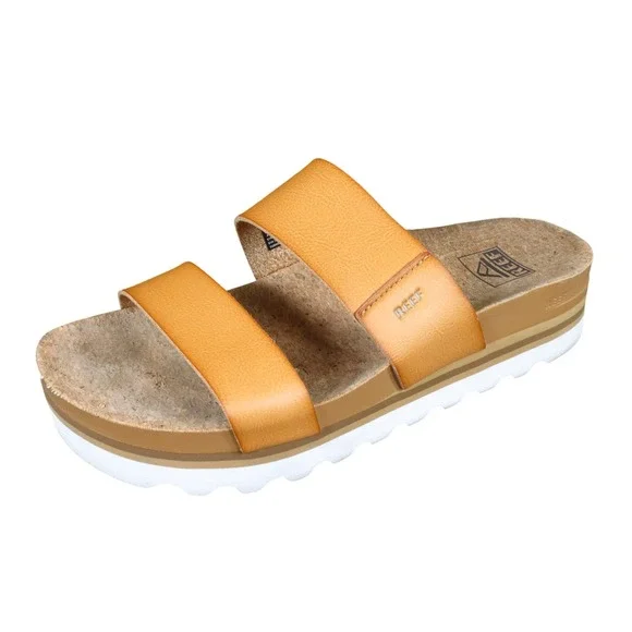 Reef Cushion Vista Hi Women Platform Slide Sandals Size 8 Beach Tan Synthetic
