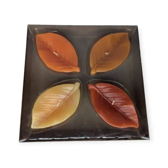 Crate & Barrel Fall Leaves 4 Floating Candles Fall Warm Colors Thanksgiving NIB