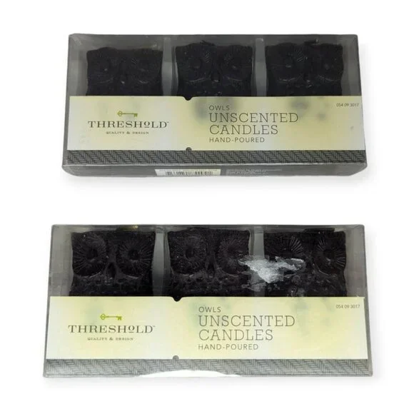 Threshold Owls Unscented Black or Dark Brown Candles 3 Count Each-2 Sets NIB