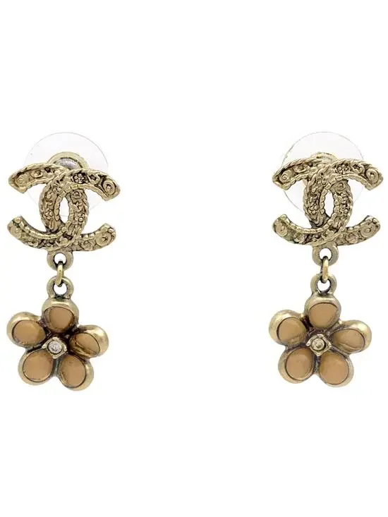 Chanel Cc Logo Flower Earrings Metal #327554C72B