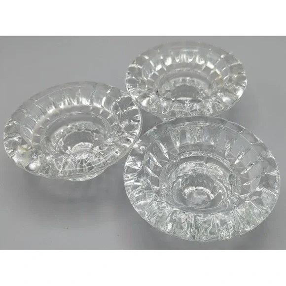 Vintage KIG Malaysia Pressed Glass Taper Candle Holders Set of 3 Scalloped 3.5