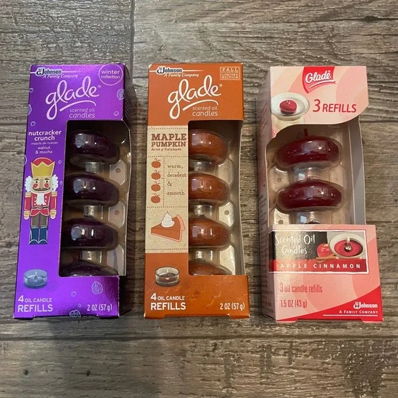 Glade Scented Oil Candle Refills Bundle‎ Nutcracker Maple Pumpkin Apple Cinnamon