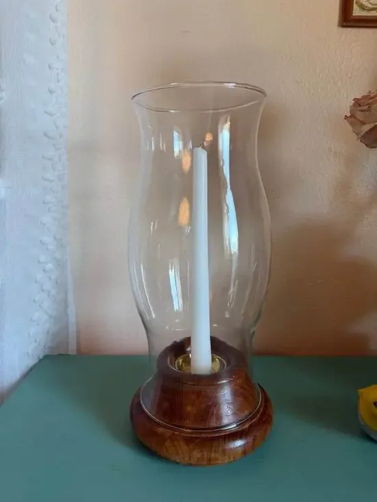 Vintage Dansk Teak & Glass Hurricane Candle Holder