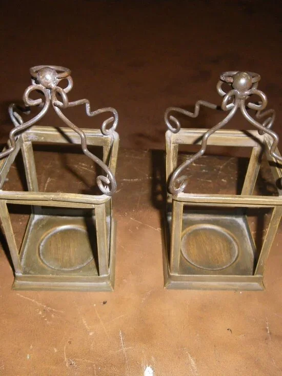 2 Small Metal Lantern Style Candle Holders Super Cute