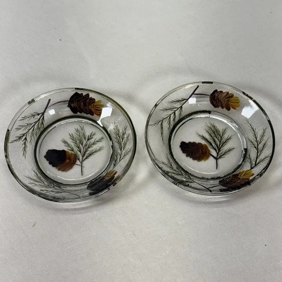 Yankee Candle Autumn Winter Pinecone 4 Inch Glass Dish Set Of 2 Retired Pattern‎