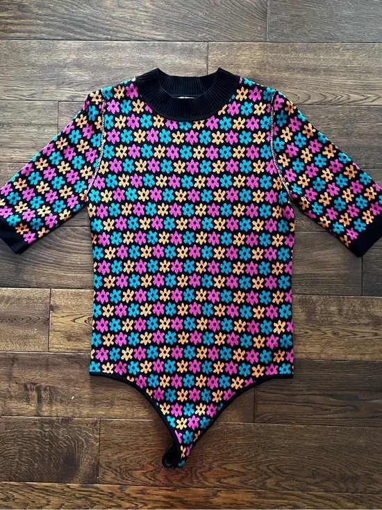 Free People Winter Warmer Bodysuit with Pink, Blue & Orange Flowers
