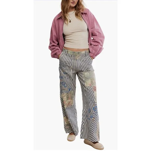 Free People Runyon Patched Craft Pants.  Size 4 Boho Style Bohemian NEW NWT