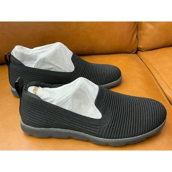 Ryka Effort Slip On Sneakers Womens 6.5W Black New Ribbed Knit Comfort Shoes‎