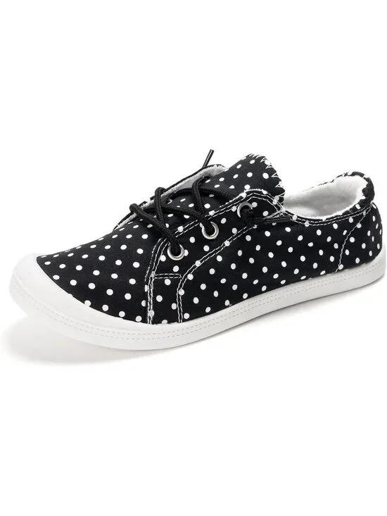 Women's White Dot Comfortable Lace-Up Flat Breathable Walking Casual Sneakers