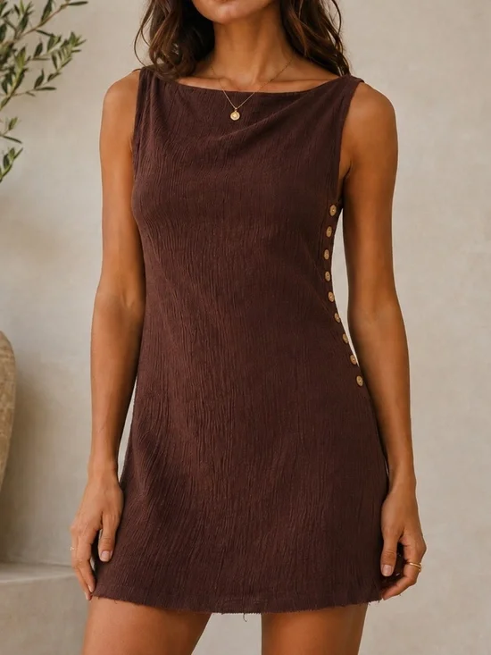 Free People Brown Cotton Gauze Side Button Boho Mini Dress Size Small