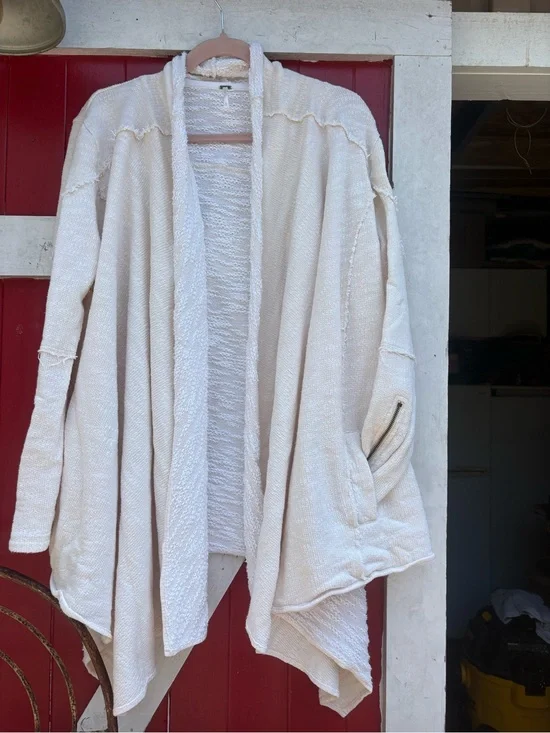 Free People Cream Open-Front Drape Cardigan