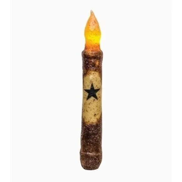 Primitive Burnt Mustard BLACK STAR Timer‎ Taper Candle 6