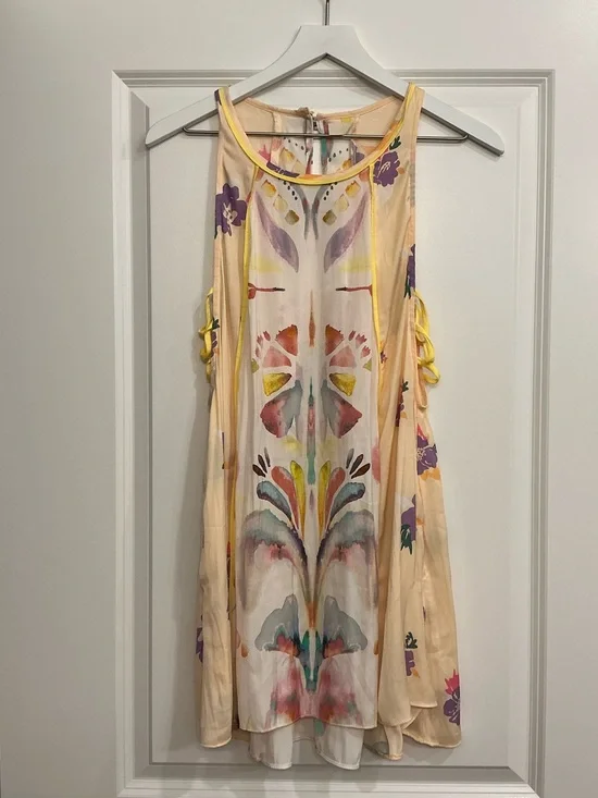 Free People Peach Watercolor Floral Midi Dress