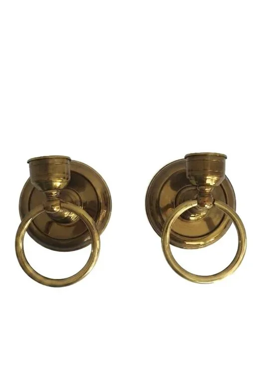 Vintage Brass Ring Wall Sconces - Pair