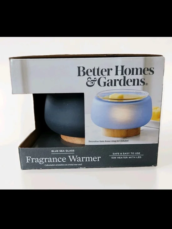Better Homes And Gardens Blue Sea Glass Wax Melt Warmer with Wood Base