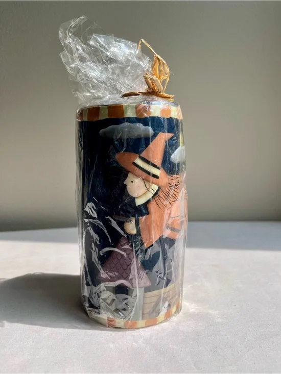Halloween Witch Decorative Pillar Candle - Orange & Black