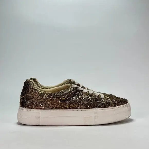 Betsey Johnson Sidny Gold Rhinestone Casual Platform Sneaker Women's Size 8.5M